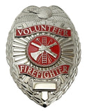 Volunteer Firefighter Badge, Scramble Seal, Durable 5-Pc Pin/Catch, 2-1/4x3-1/8"