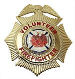 Volunteer Firefighter Badge, Enameled & Plated, Durable 5-Pc Pin/Catch, 2-1/2x3"