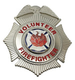 Volunteer Firefighter Badge, Enameled & Plated, Durable 5-Pc Pin/Catch, 2-1/2x3"