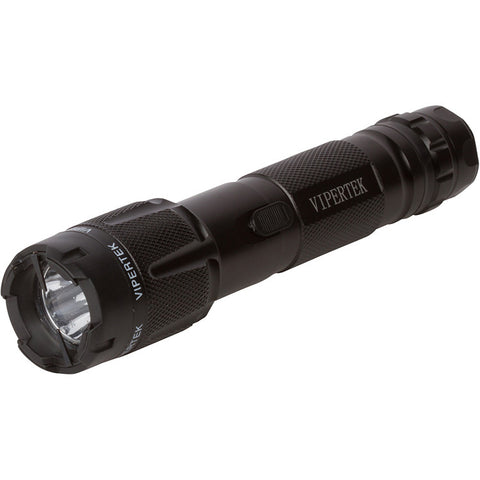 Vipertek VTS-T03 Heavy Duty Stun Gun - Aluminum Rechargeable with LED Tactical Flashlight, Black