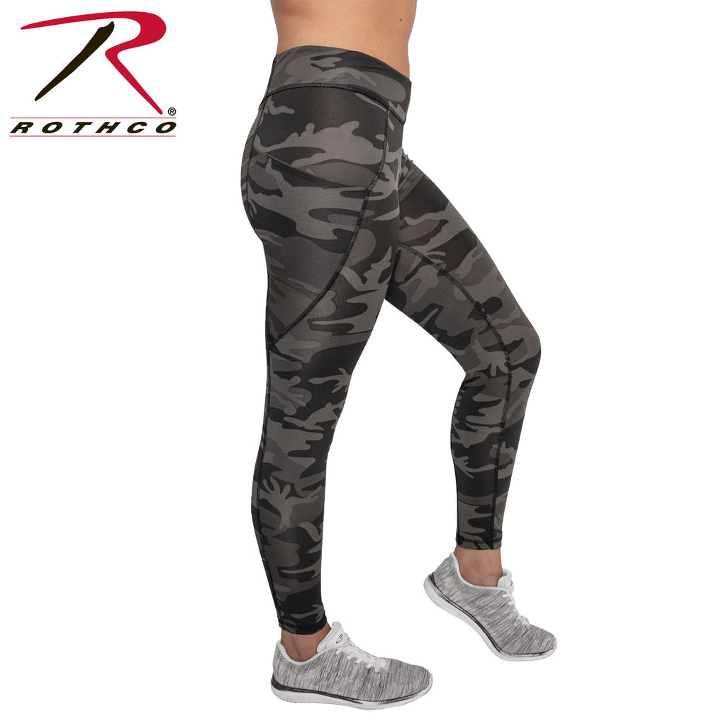 Rothco Womens Workout Performance Camo Leggings With Pockets - Black Camo