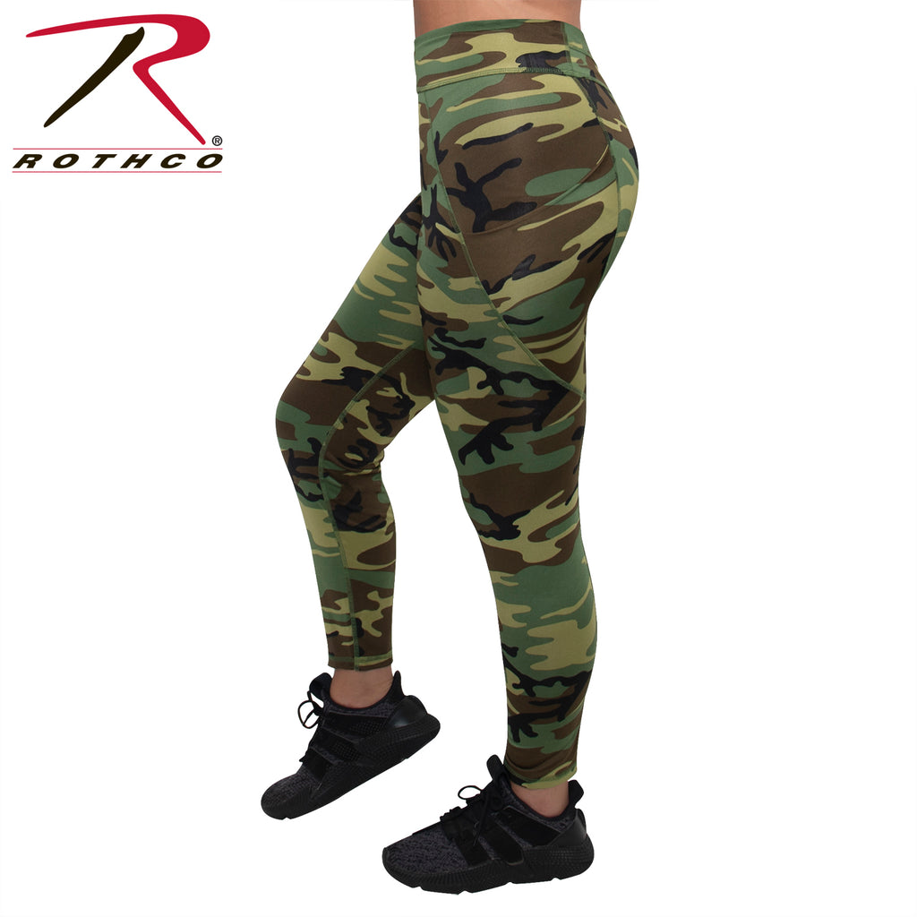 Rothco Womens Workout Performance Camo Leggings With Pockets - Black Camo
