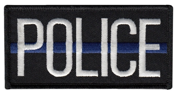 POLICE Chest Patch Black and Silver with Blue Stripe, Hook Velcro